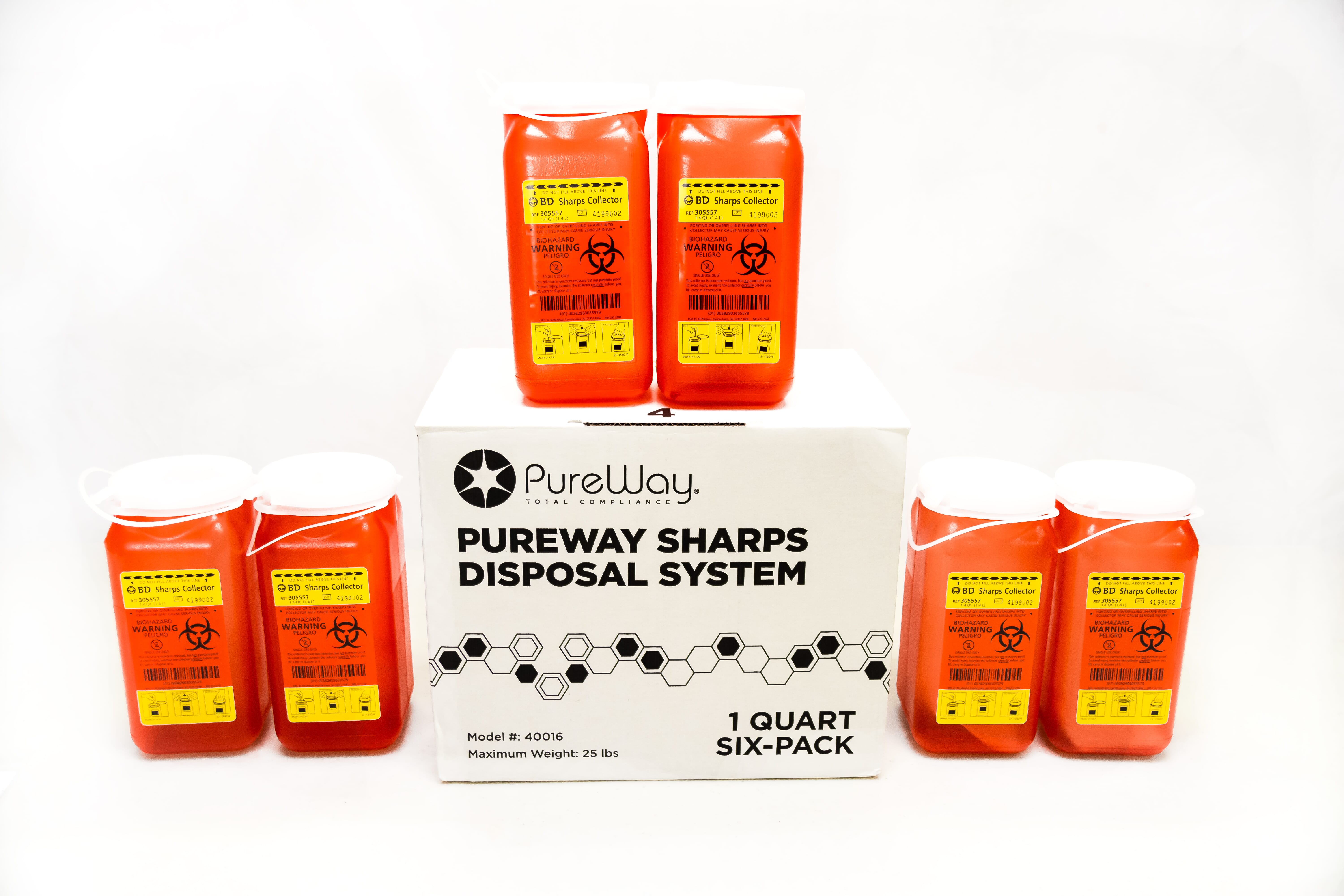 1.4 Quart 6 Pack PureWay Multipack Sharps Disposal By Mail System  Product Photo